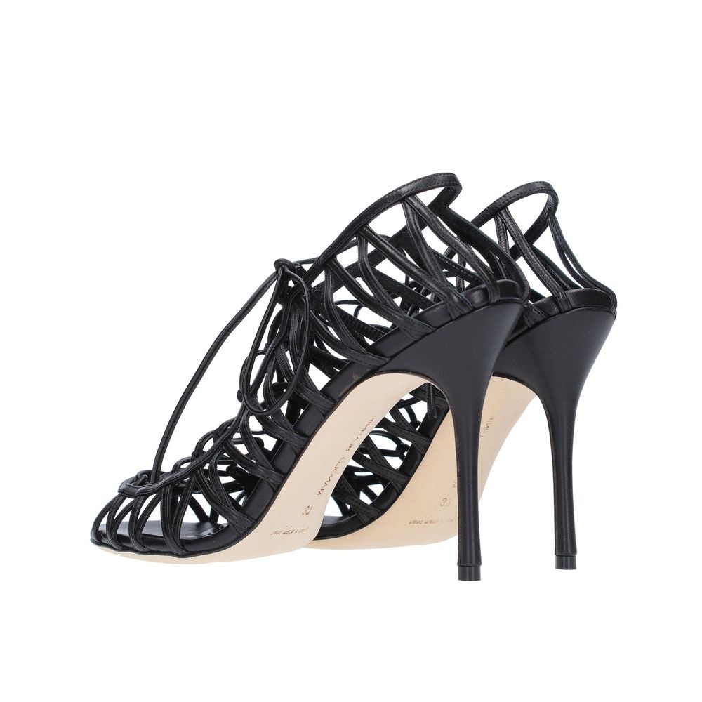 Manolo Blahnik Black Leather Stiletto Heel Sandals