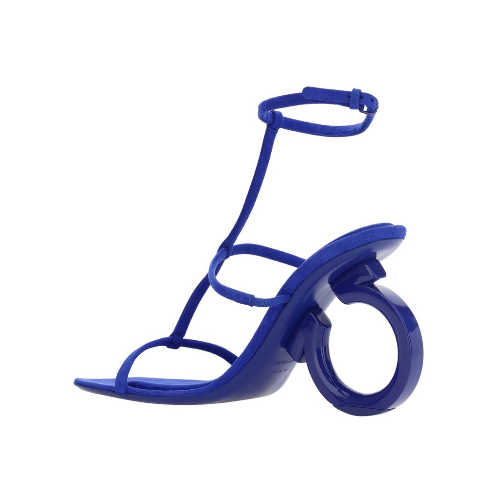 Salvatore Ferragamo Blue Calfskin Stiletto Heel Sandals