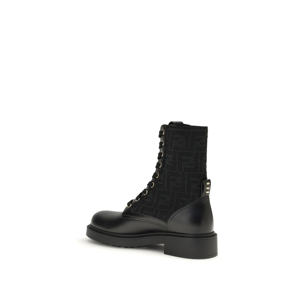Fendi Black Calf Leather Bos Taurus Lace-Up Boots
