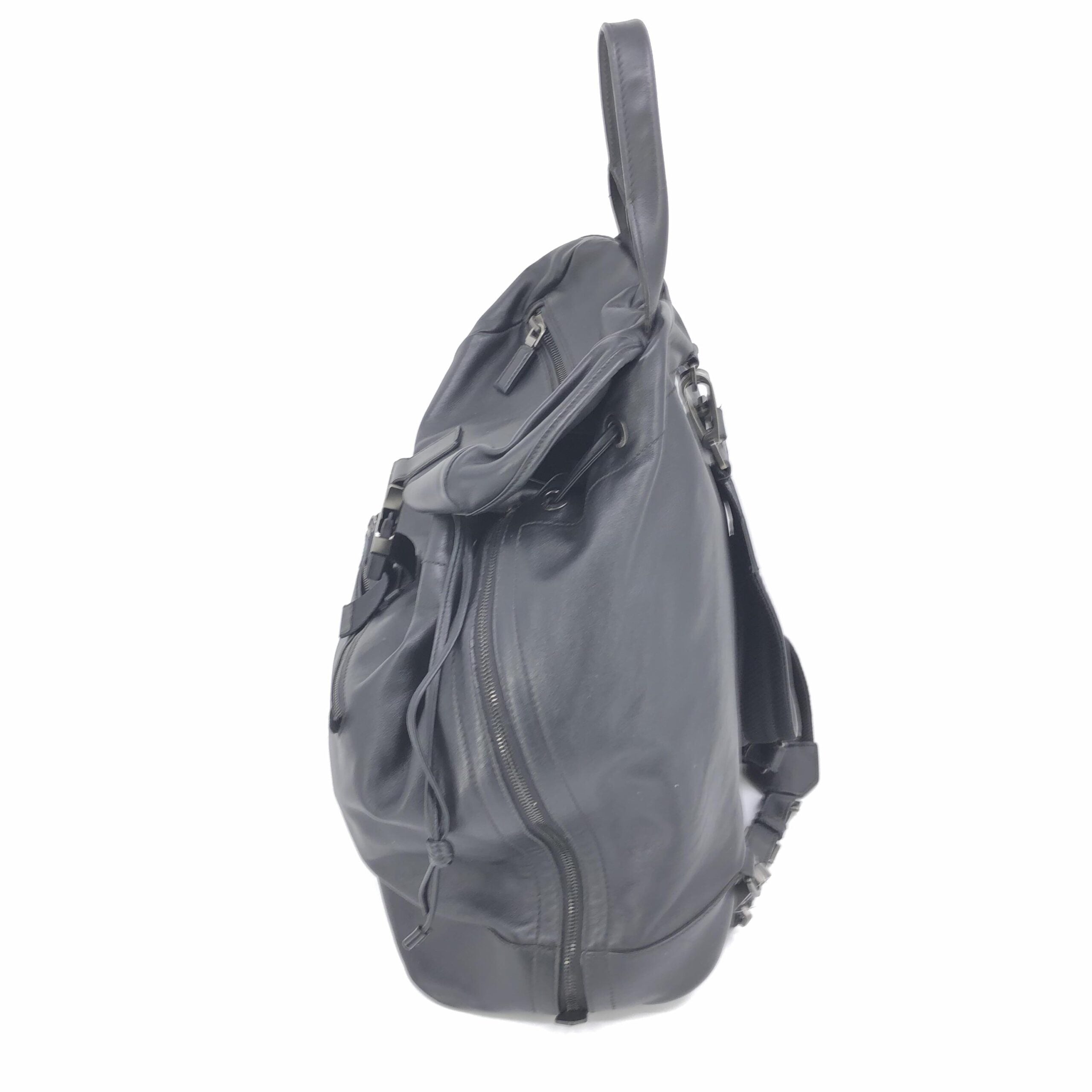 Prada Black Leather Drawstring Backpack