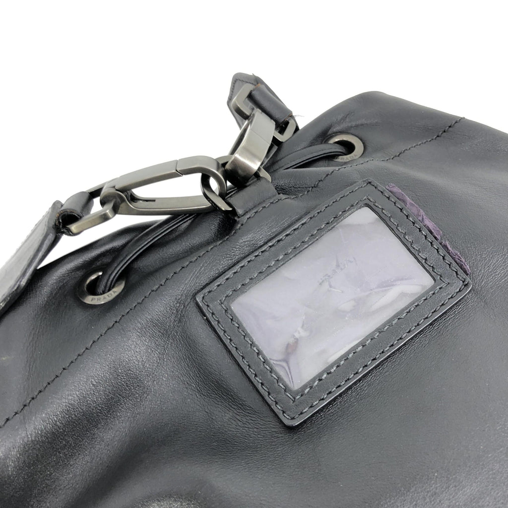 Prada Black Leather Drawstring Backpack