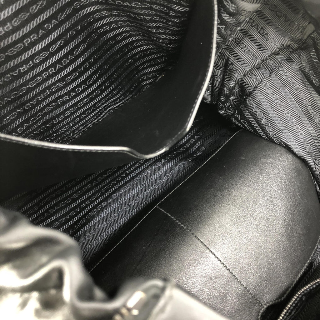 Prada Black Leather Drawstring Backpack