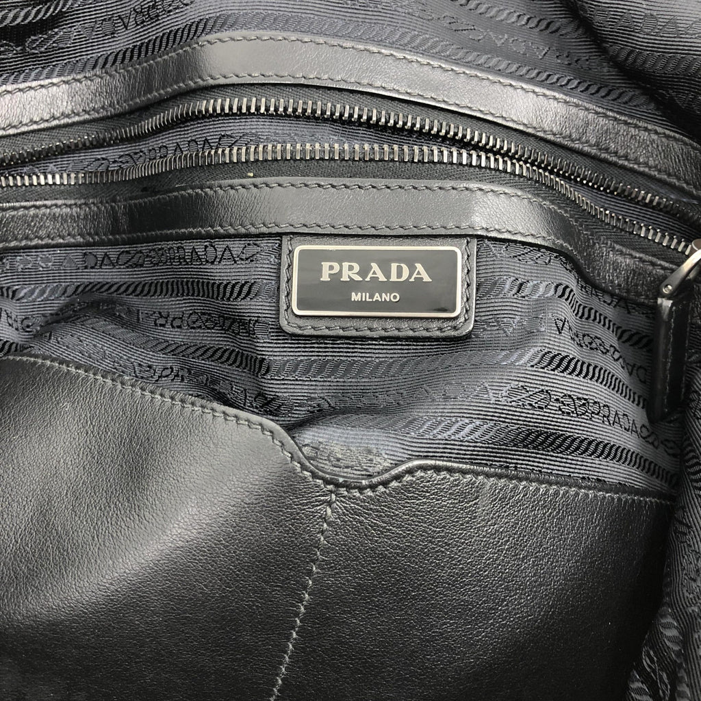 Prada Black Leather Drawstring Backpack