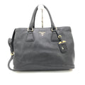Prada Galleria Vitello Daino Black Leather Top Handle Bag