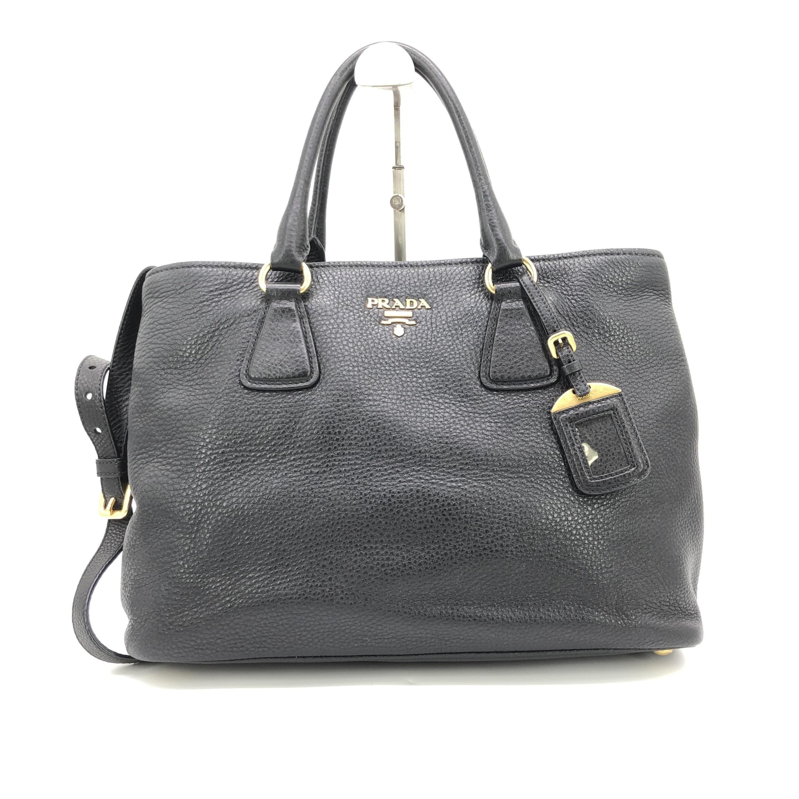 Prada Galleria Vitello Daino Black Leather Top Handle Bag