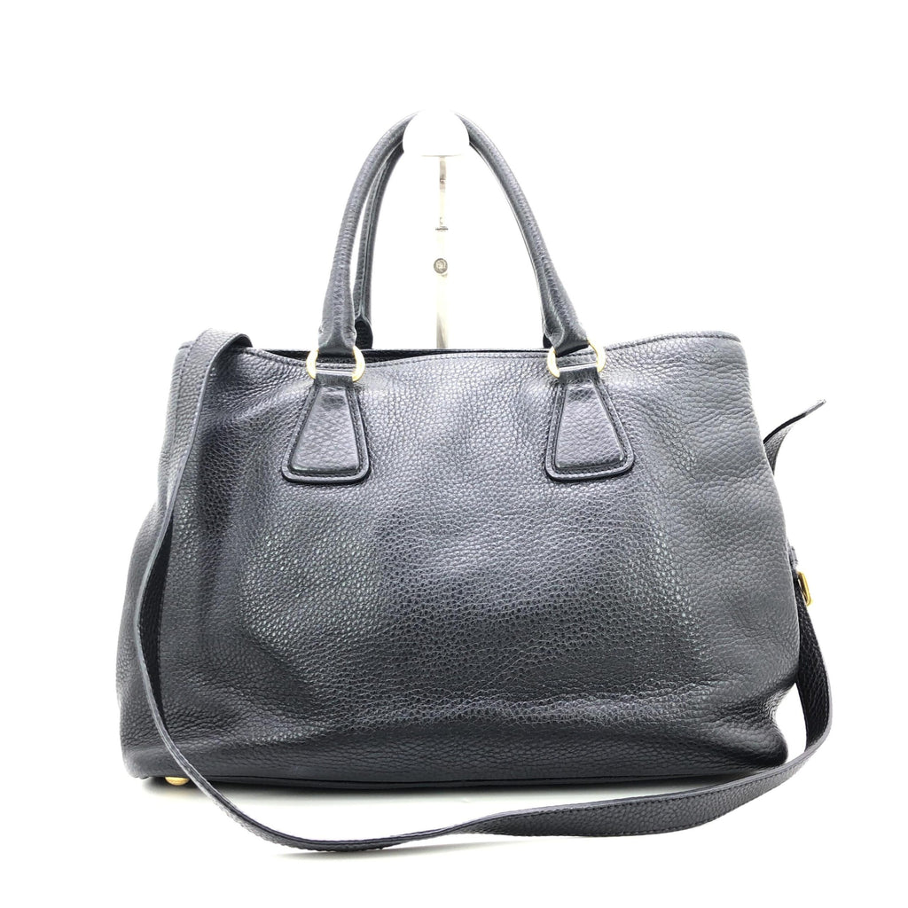 Prada Galleria Vitello Daino Black Leather Top Handle Bag