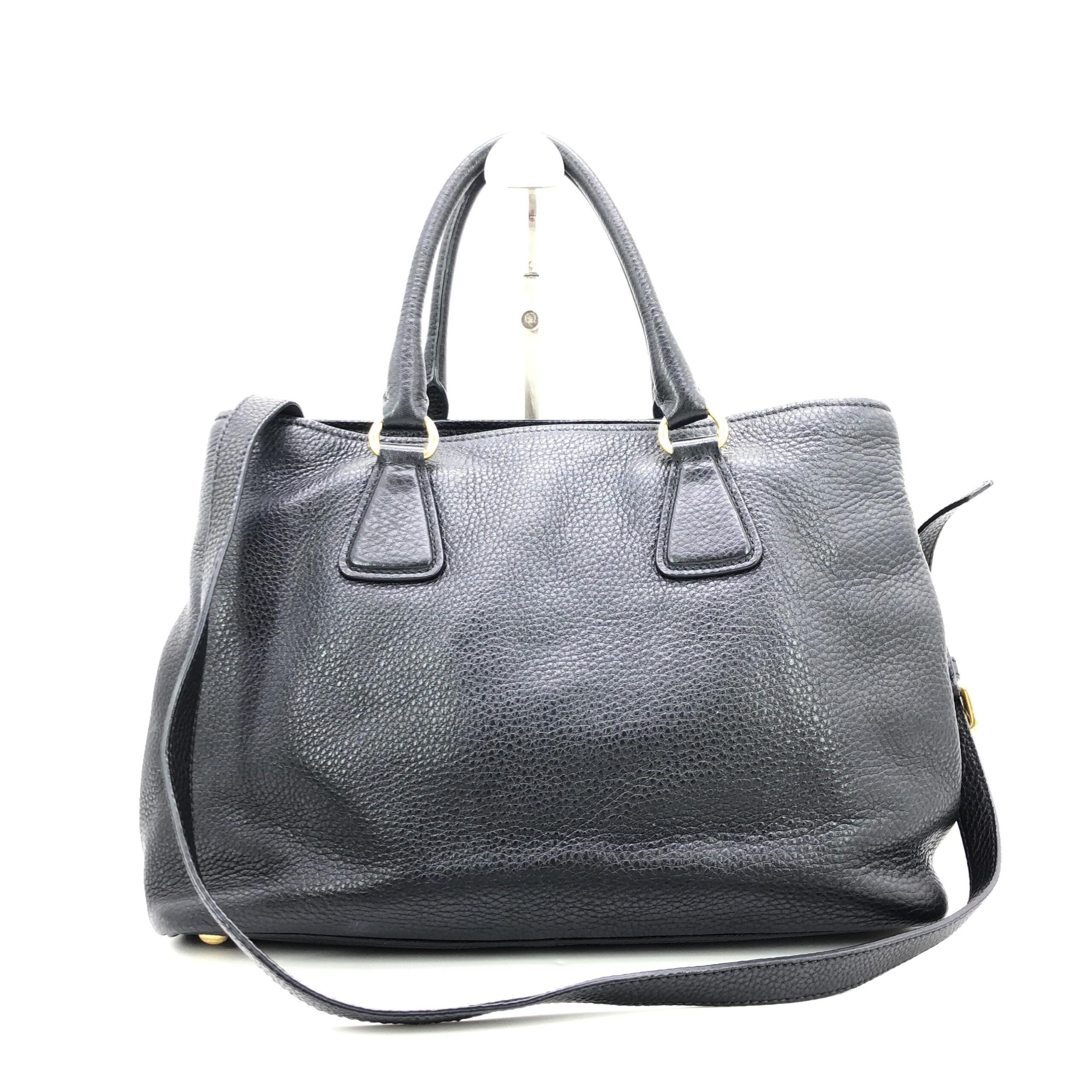 Prada Galleria Vitello Daino Black Leather Top Handle Bag
