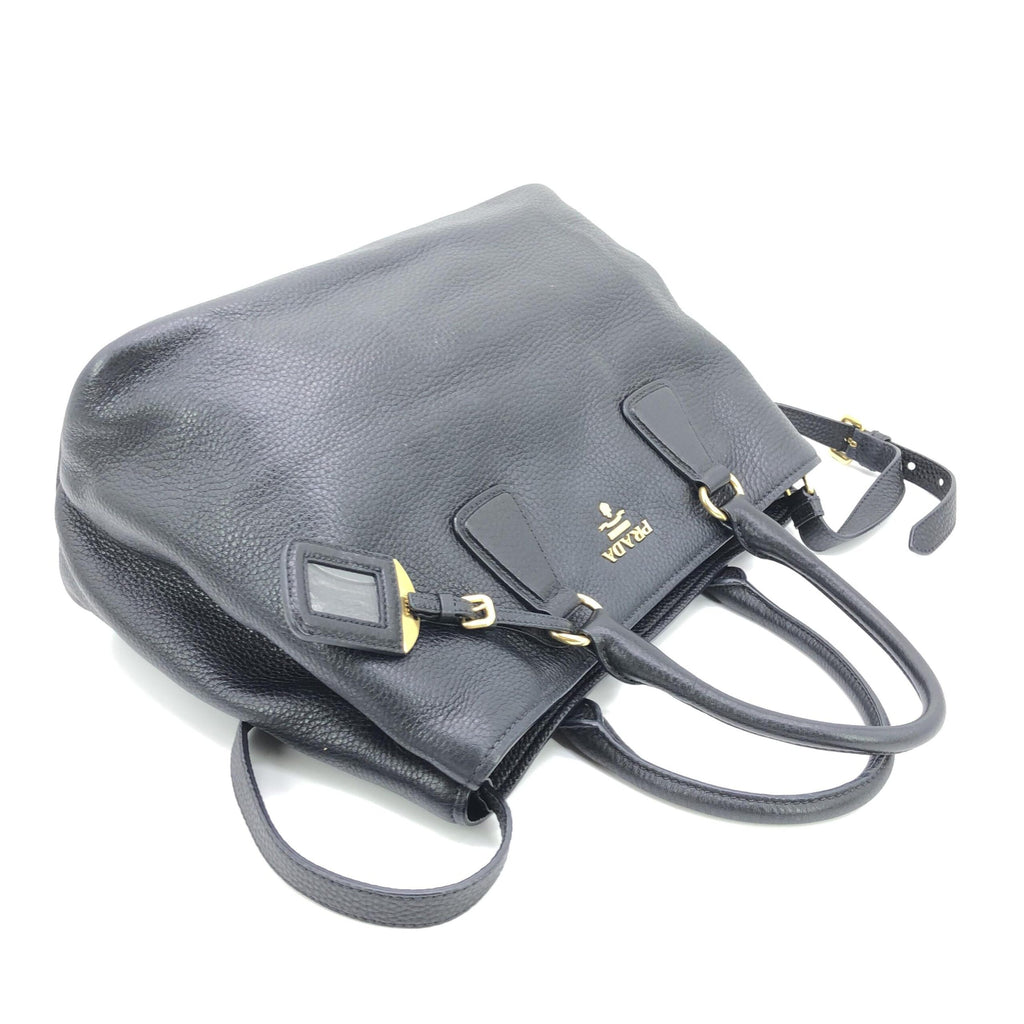 Prada Galleria Vitello Daino Black Leather Top Handle Bag