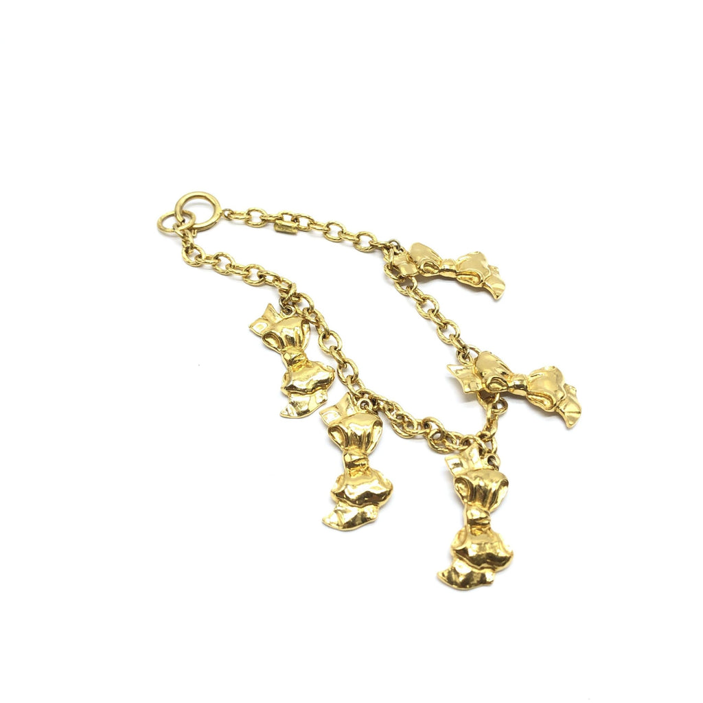 Chanel Gold Plated Chain Necklace With Bow Charms