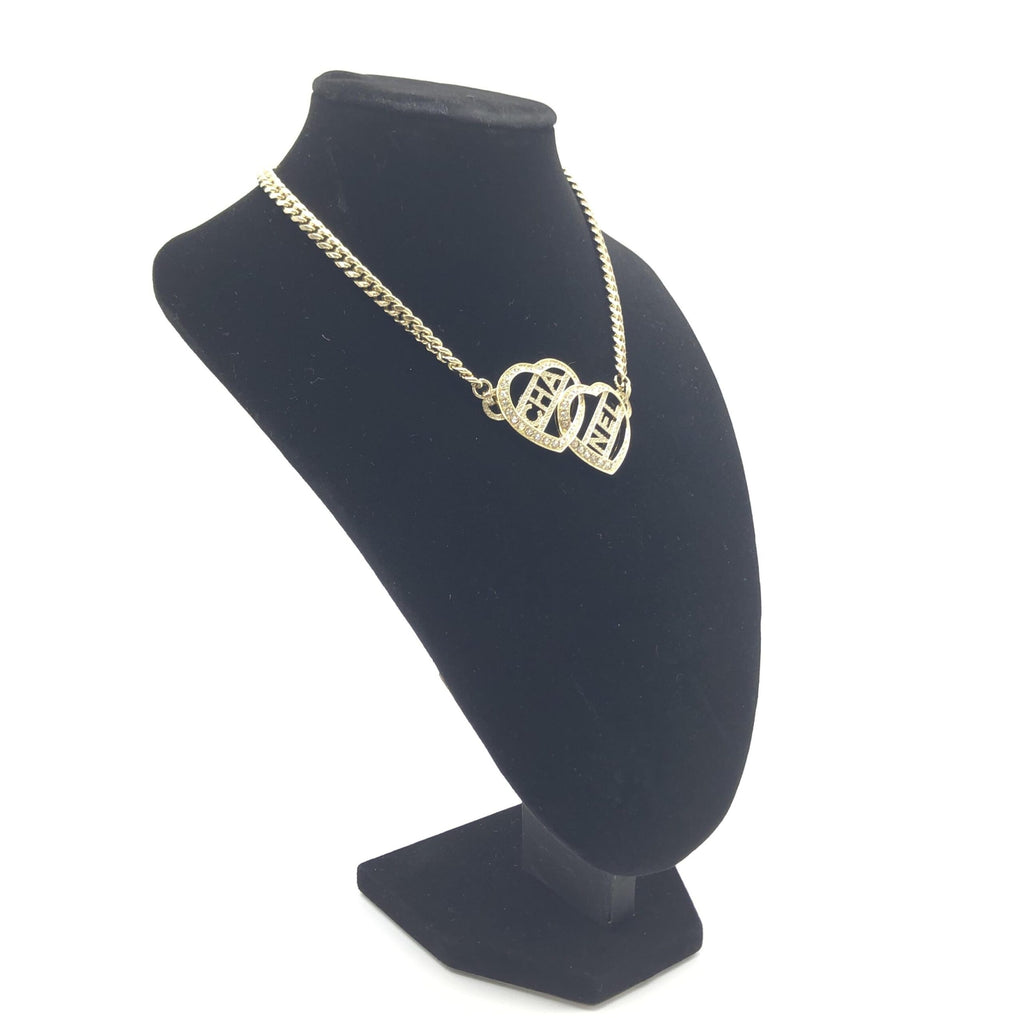 Chanel Gold Tone Heart Choker Necklace With Logo