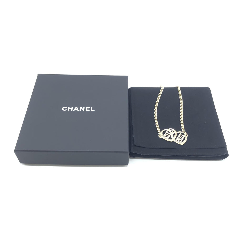 Chanel Gold Tone Heart Choker Necklace With Logo