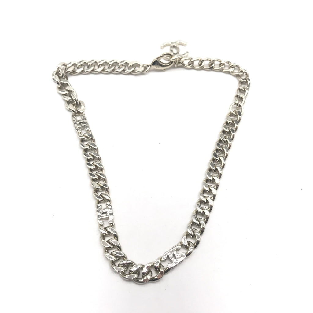 Chanel Silver Tone Curb Chain Link Necklace