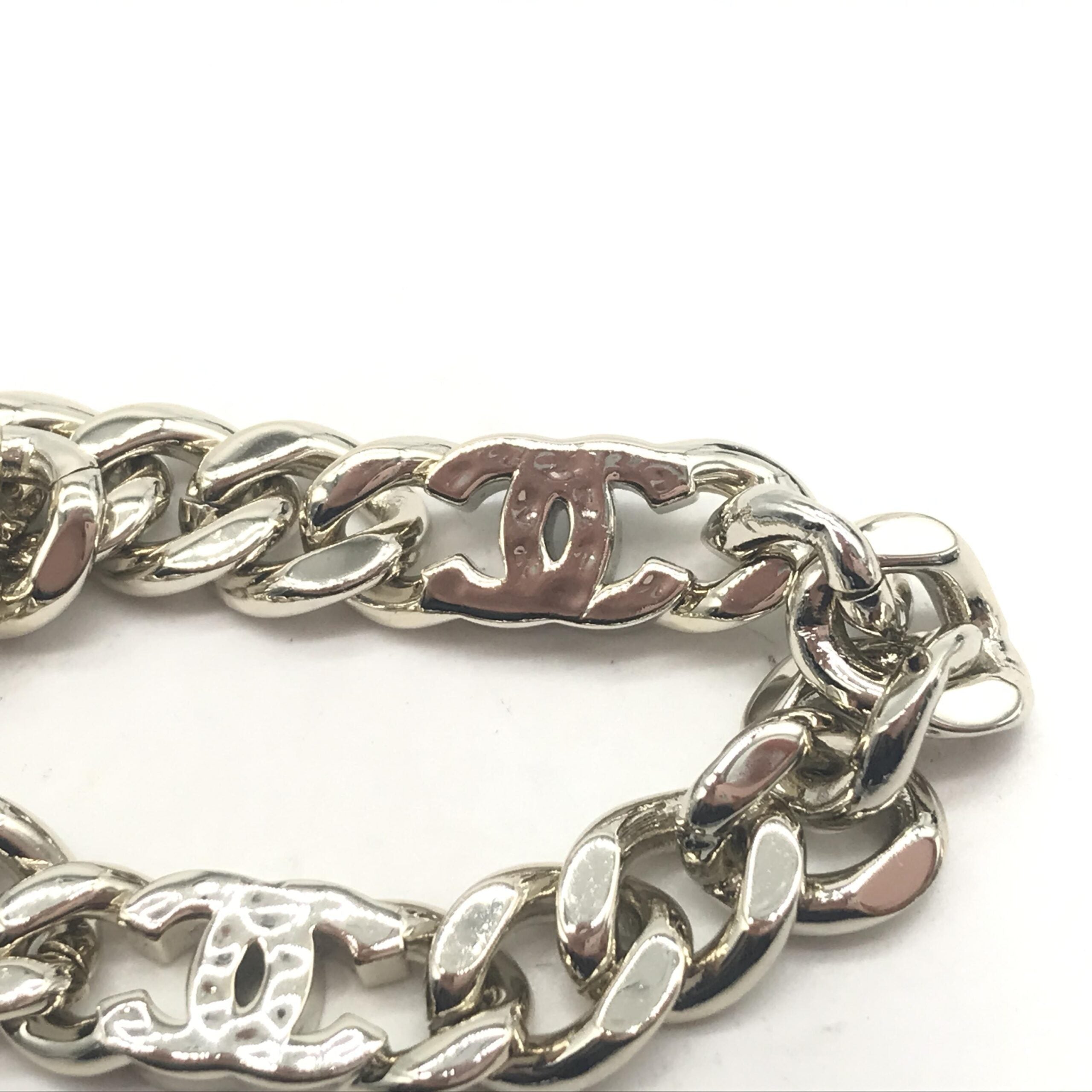 Chanel Silver Tone Curb Chain Link Necklace