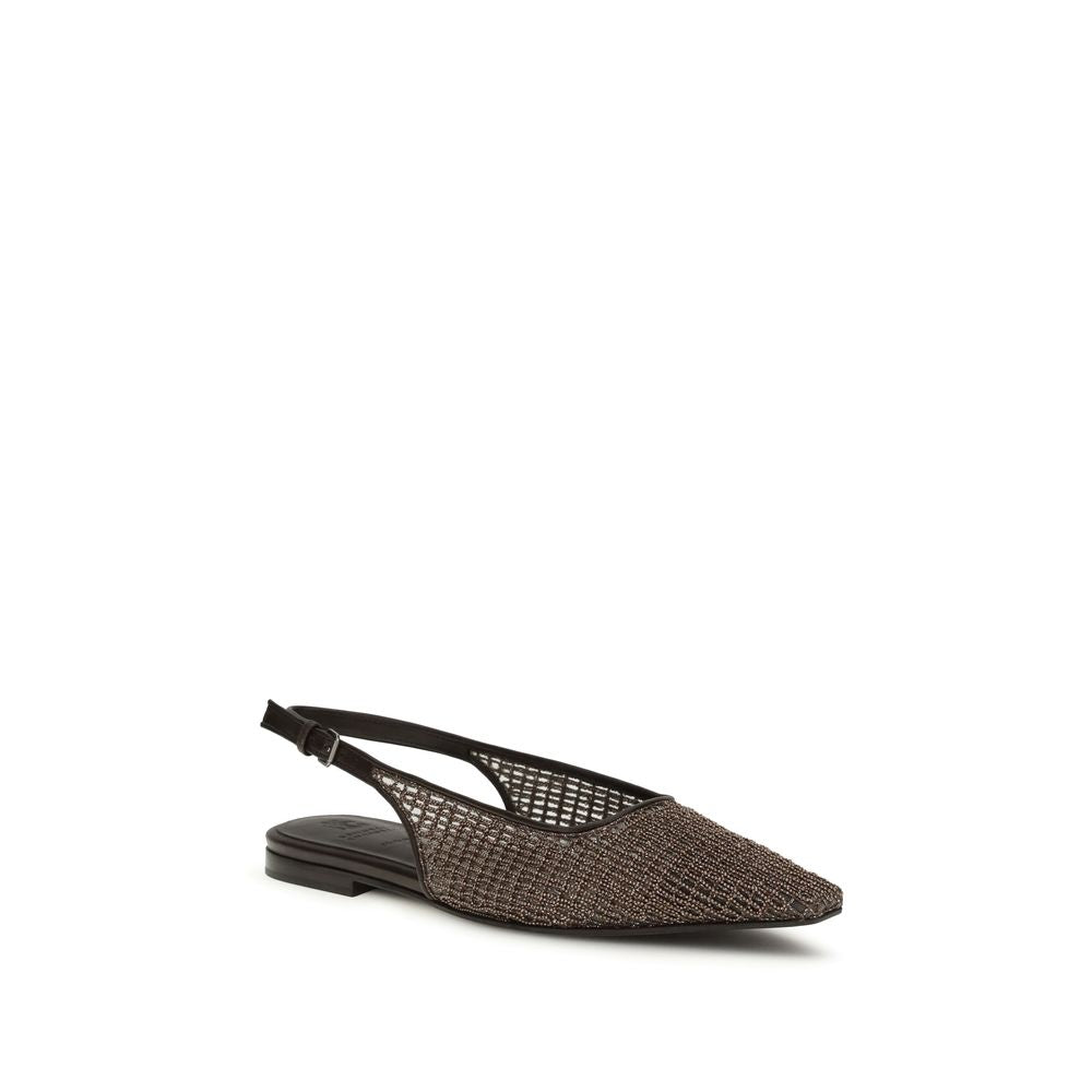 Brunello Cucinelli Brown Leather Ballet Flats