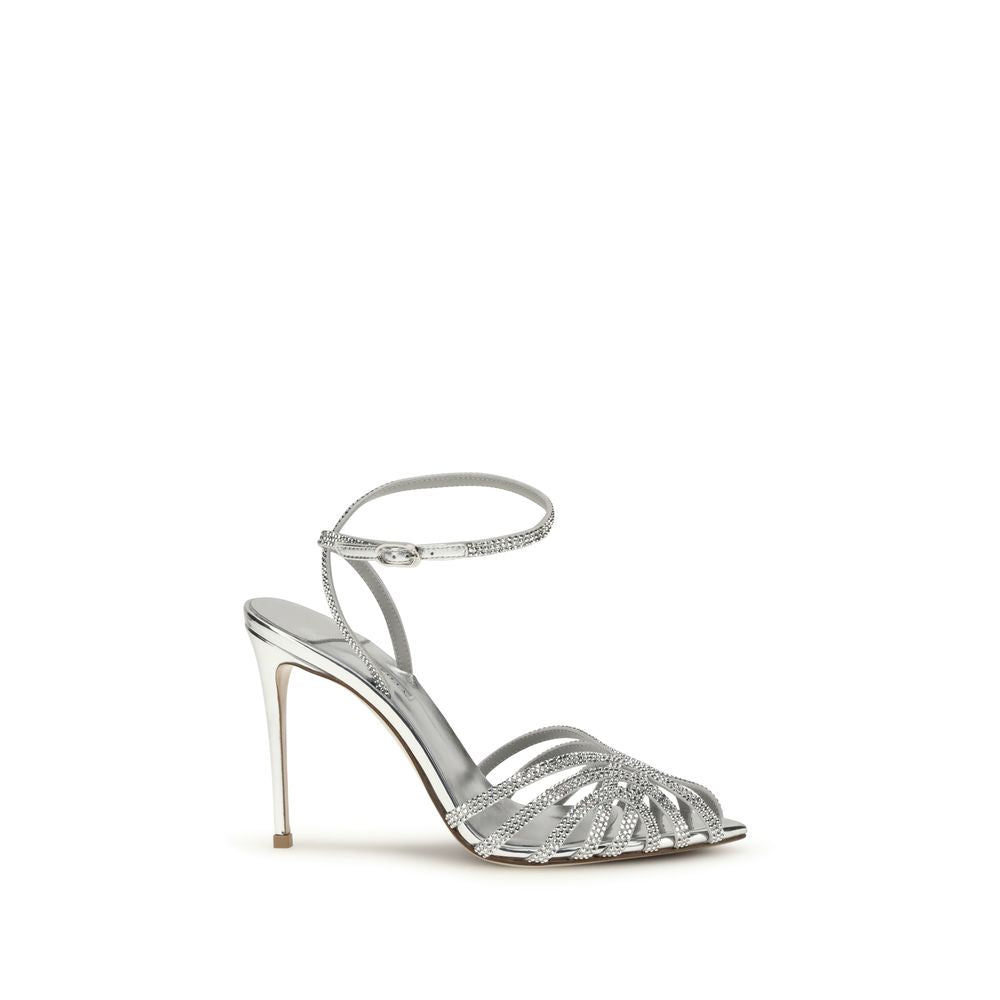 LE SILLA Silver Calf Leather Bos Taurus Stiletto Heel Sandals