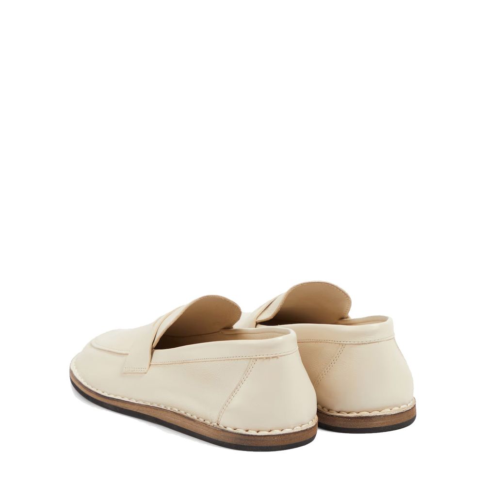 The Row White Calfskin Slip-On Loafers