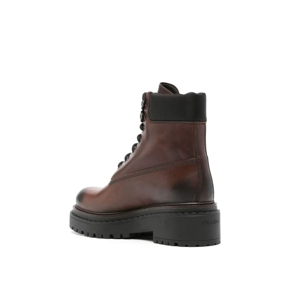 Prada Brown Calfskin Lace-Up Boots
