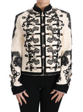 Dolce & Gabbana White Wool Black Floral Baroque Jacket