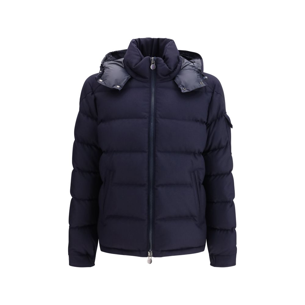 Moncler Blue Fleece Wool Full-Length Jacket