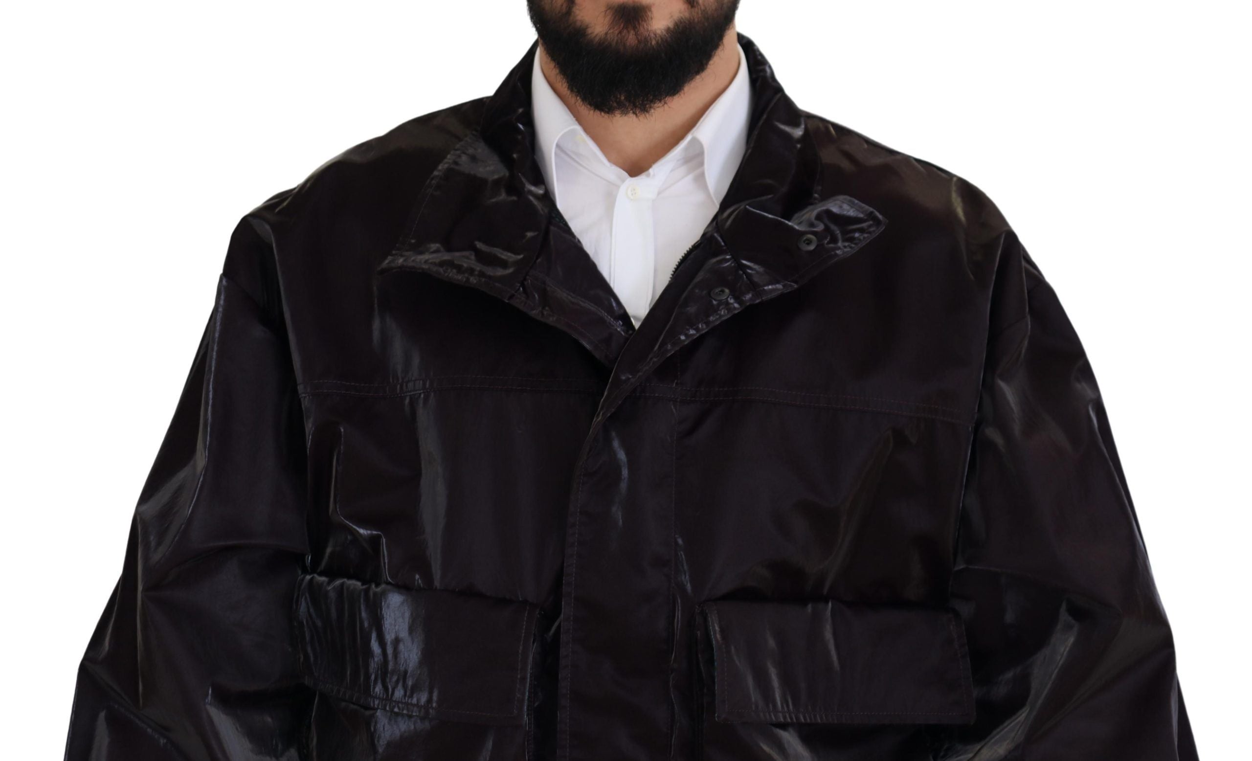 Dolce & Gabbana Bordeaux Nylon Collared Men Coat Jacket