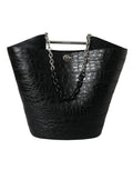 Balenciaga Black Exotic Skin Leather Maxi Bucket Tote Purse Bag