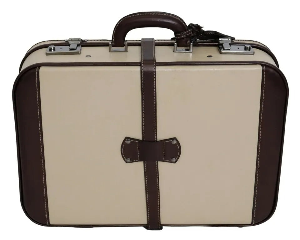 Dolce & Gabbana Brown Beige Leather Mens Travel Suitcase Luggage Bag