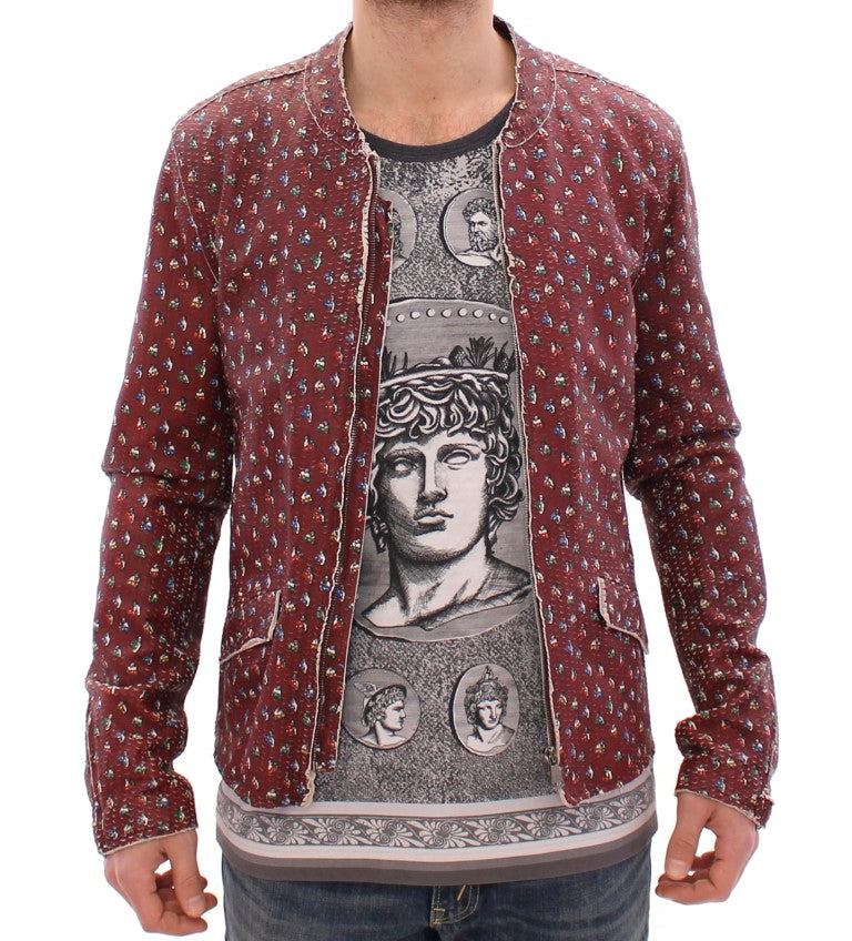 Dolce & Gabbana Bordeaux Leather Boxer Print Jacket Coat