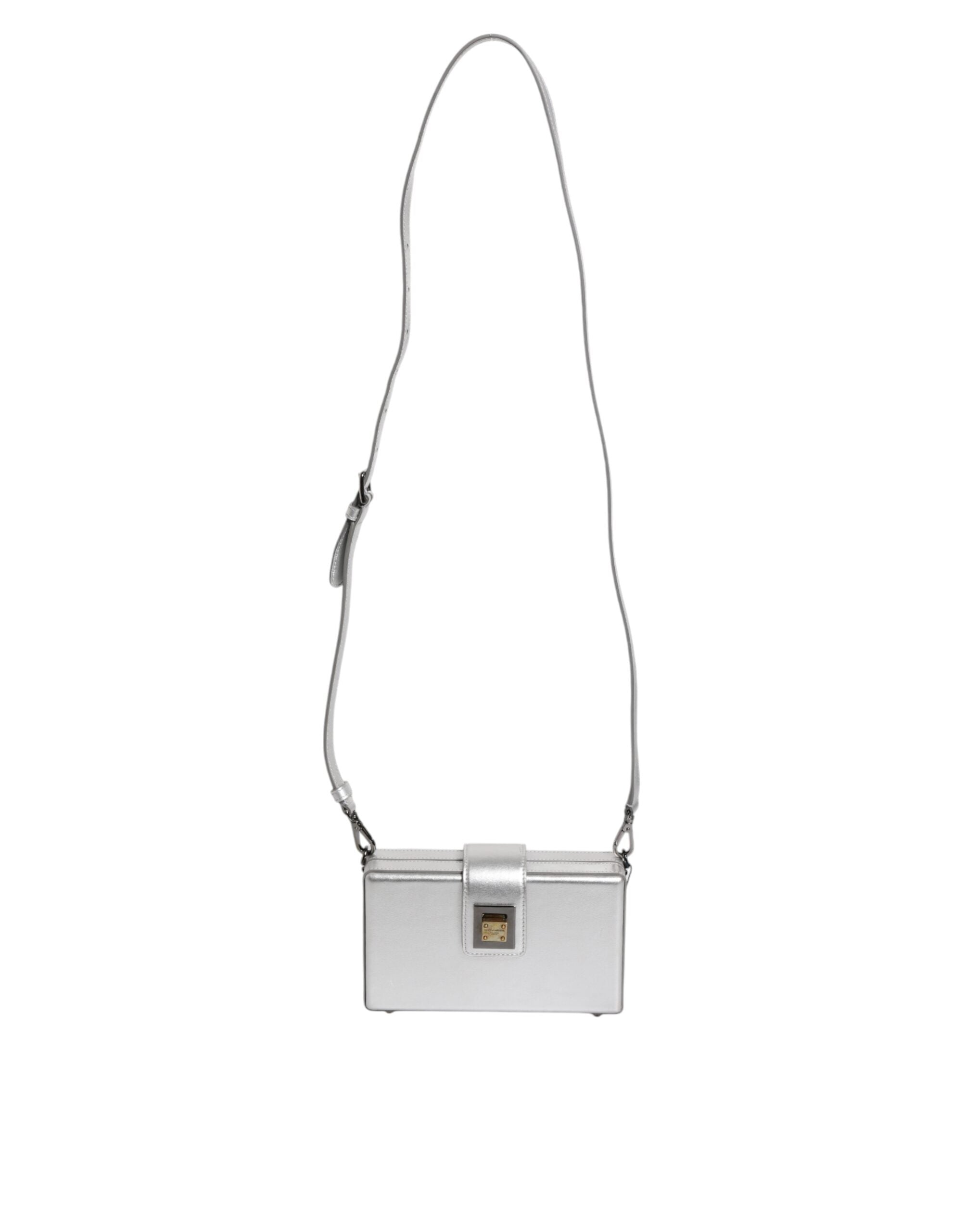 Dolce & Gabbana Metallic Silver DG BOX Leather Shoulder Strap Bag