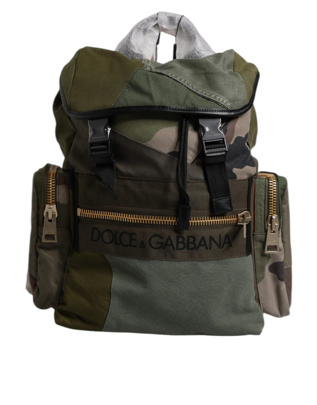 Dolce & Gabbana Military Green Patchwork Travel Backpack Bag