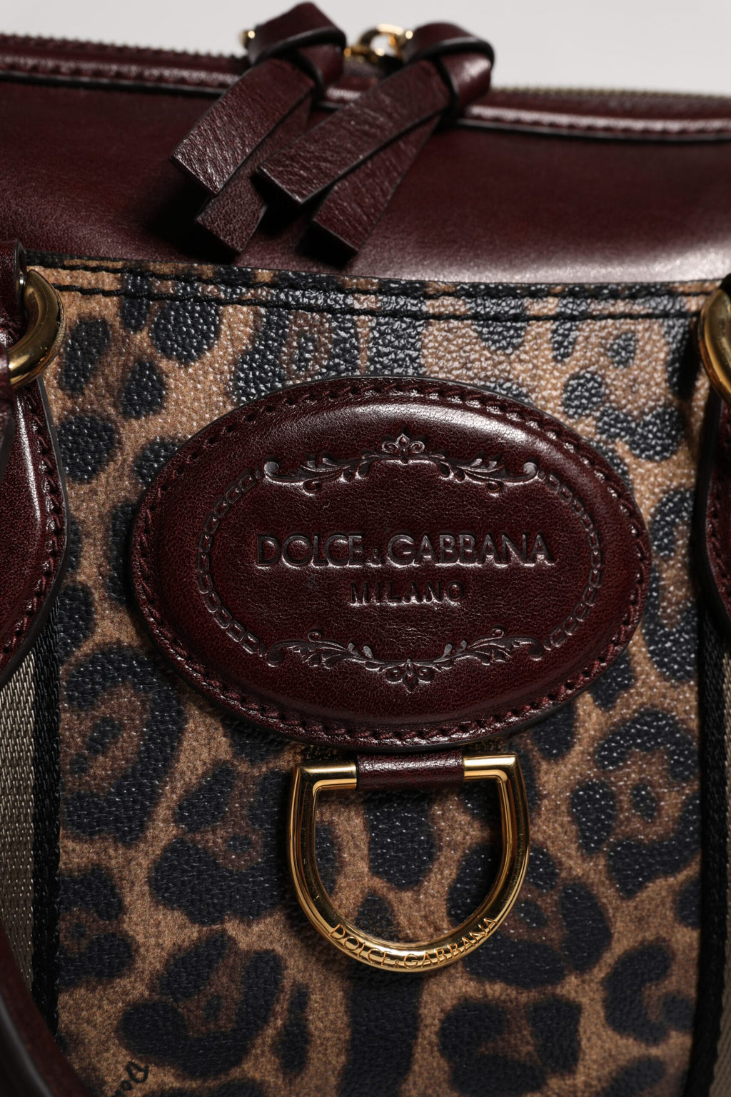Dolce & Gabbana Brown Leopard Leather Shoulder Strap Duffle Bag