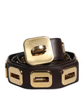 Dolce & Gabbana Dark Brown Leather Gold Rotating Buckle Belt