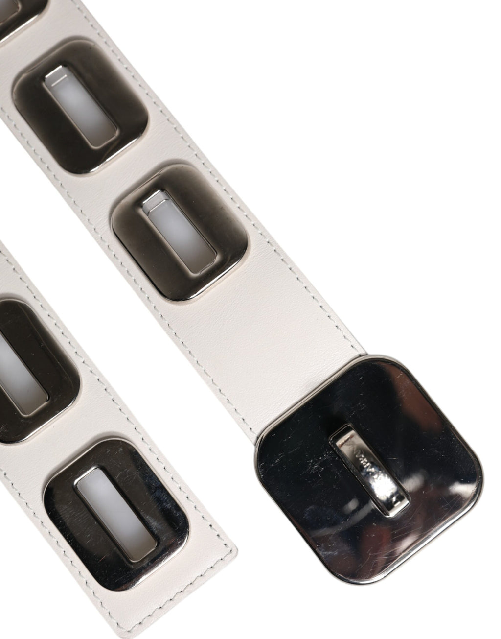 Dolce & Gabbana White Leather Gold Tone Rotating Buckle Belt