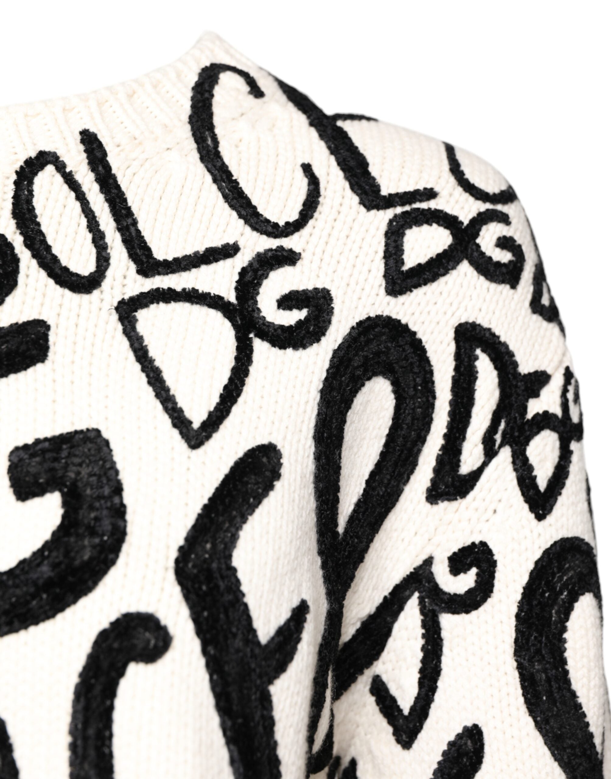 Dolce & Gabbana White Black Logo Print Women Pullover Sweater