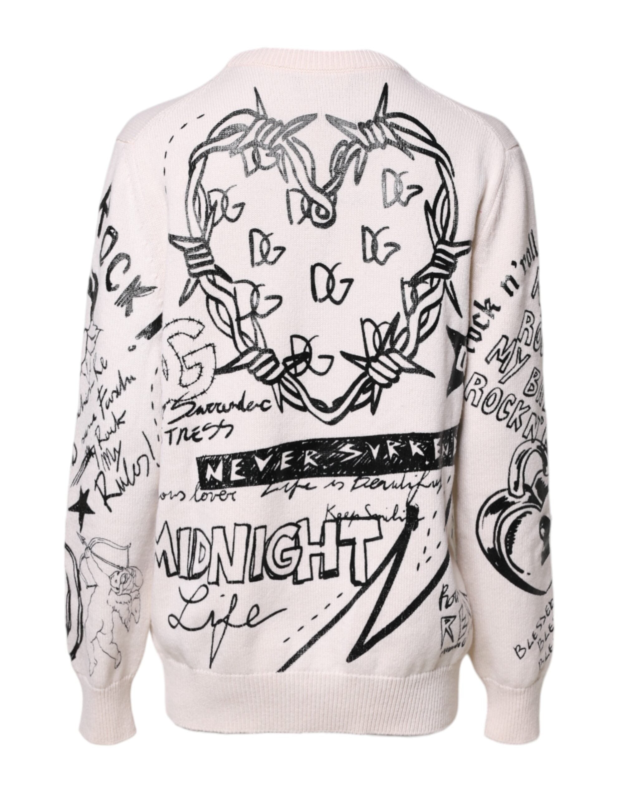 Dolce & Gabbana White Black Logo Print Women Pullover Sweater