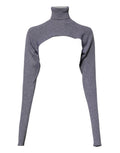 Dolce & Gabbana Gray Wool Knit Turtleneck Cropped Top Sweater