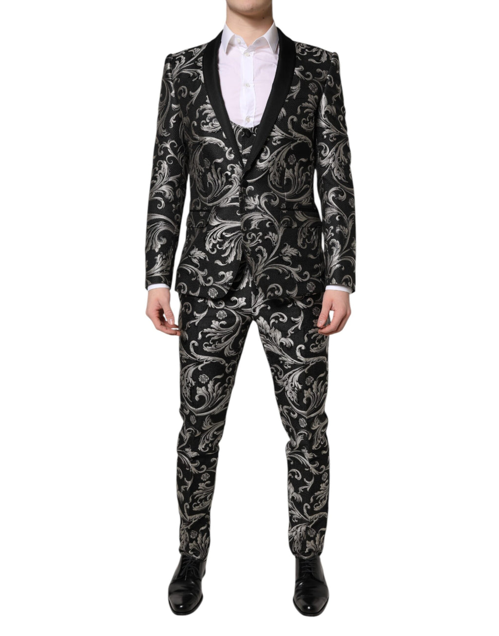Dolce & Gabbana Black Gray MARTINI Jacquard Men 3 Piece Suit
