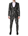 Dolce & Gabbana Black Gray MARTINI Jacquard Men 3 Piece Suit