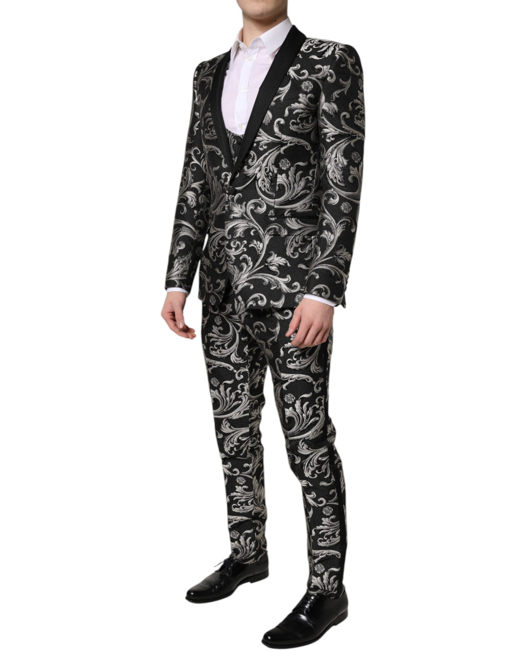 Dolce & Gabbana Black Gray MARTINI Jacquard Men 3 Piece Suit
