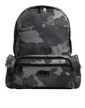 Dolce & Gabbana Gray Cotton Camouflage Logo Plaque Backpack Bag