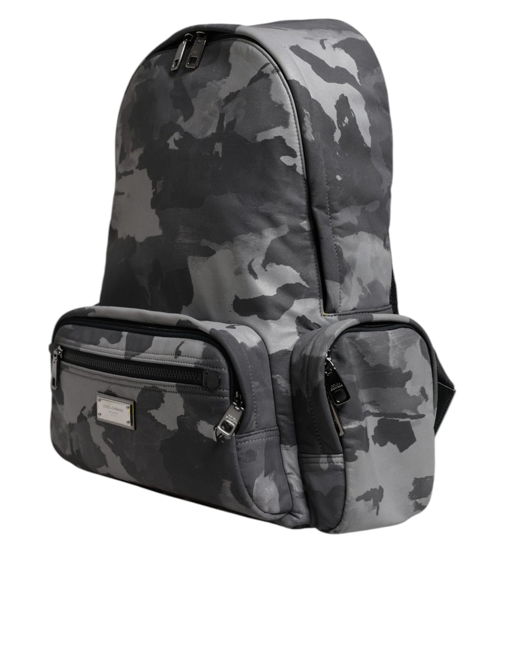 Dolce & Gabbana Gray Cotton Camouflage Logo Plaque Backpack Bag