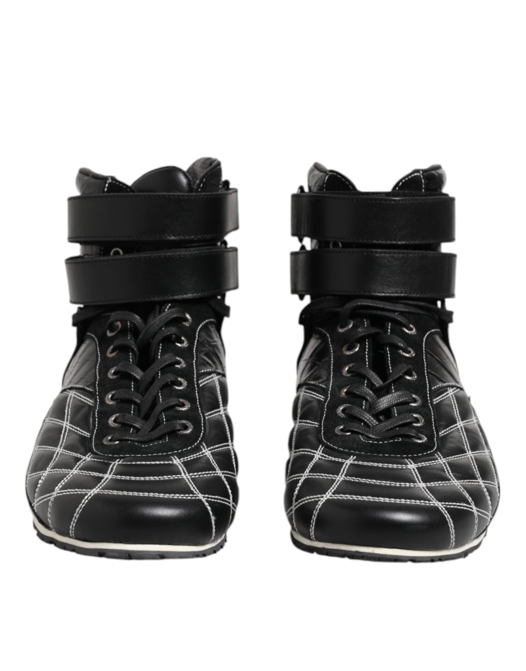 Dolce & Gabbana Black Quilted Leather Lace Up Sneakers Shoes