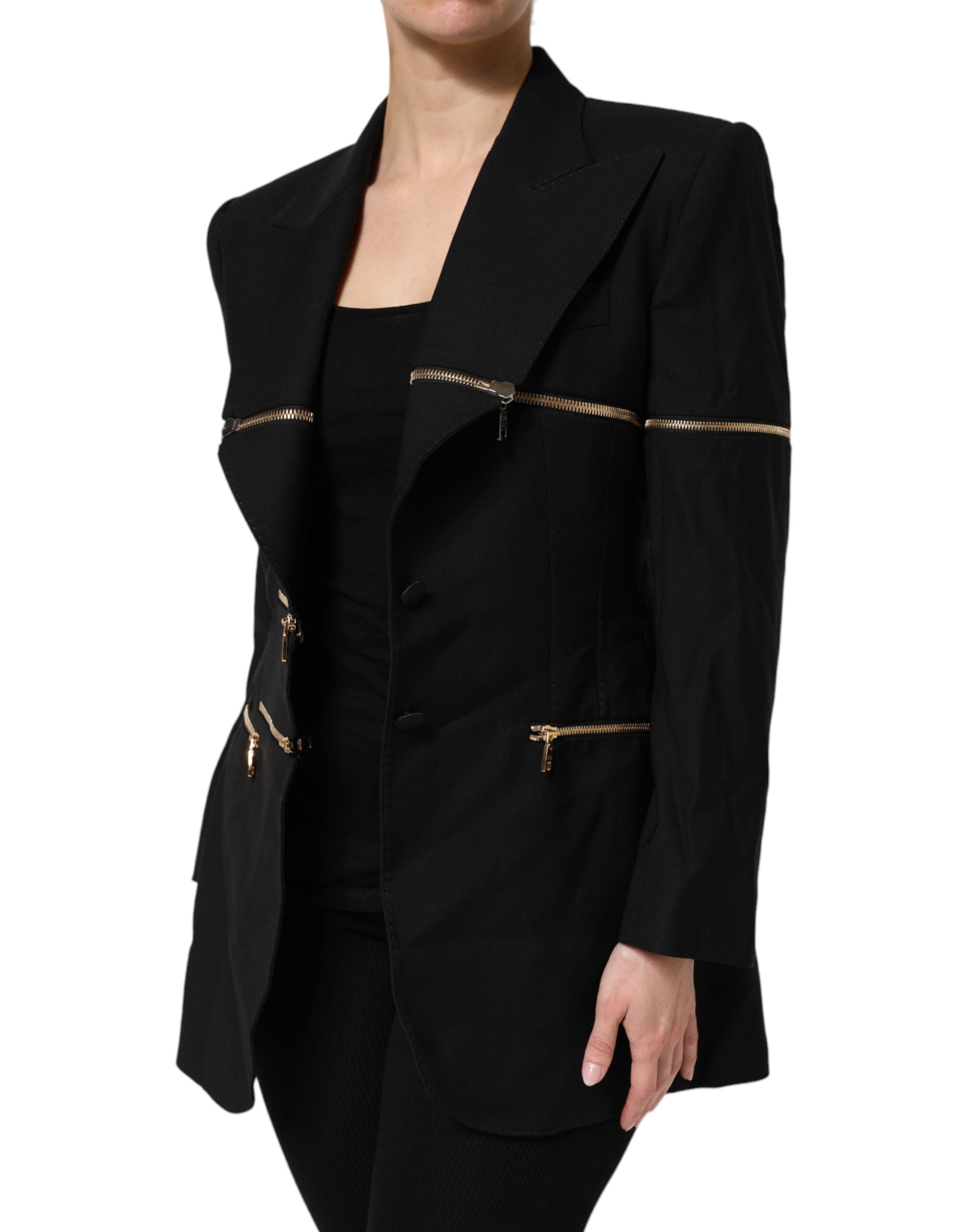 Dolce & Gabbana Black Wool Zipper Detailing Blazer Jacket