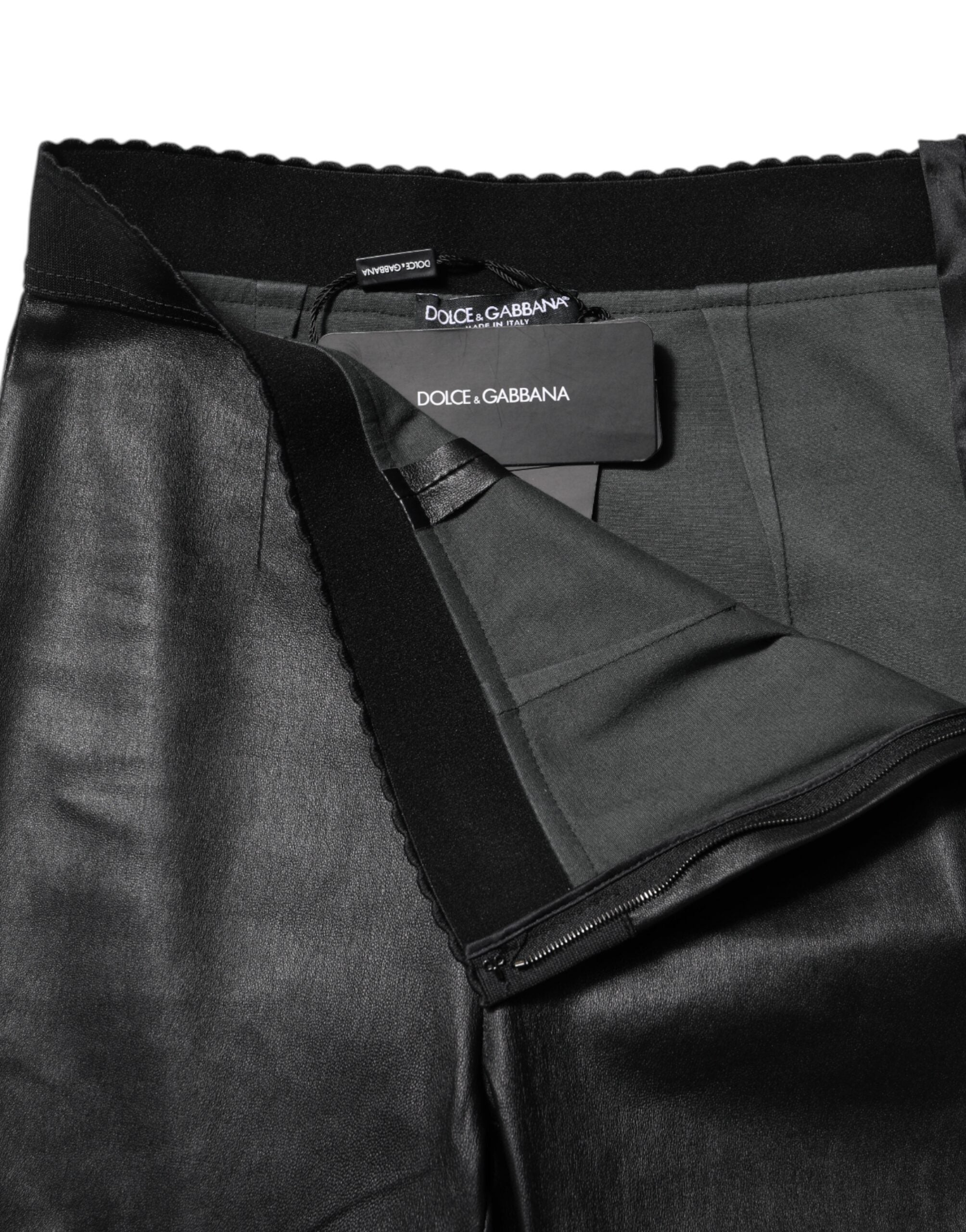 Dolce & Gabbana Black Leather Elastic Waist Pants