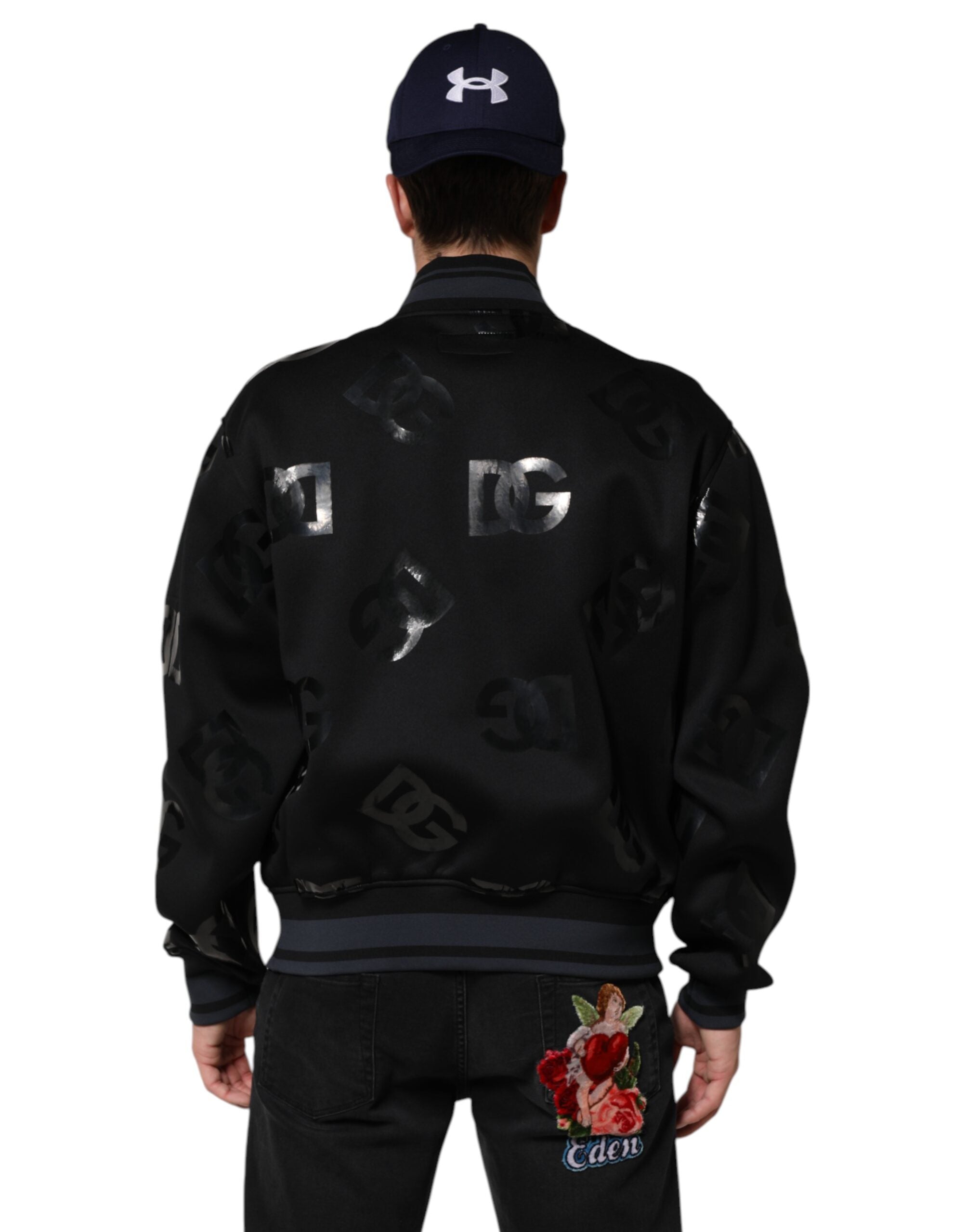 Dolce & Gabbana Black Wool Logo DG Mania Men Bomber Jacket