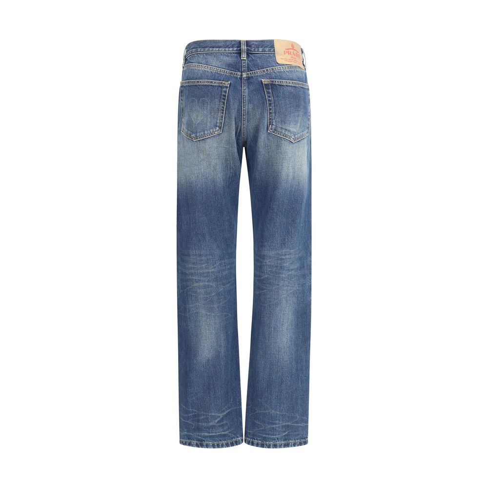 Prada Blue Cotton Straight-Leg Jeans