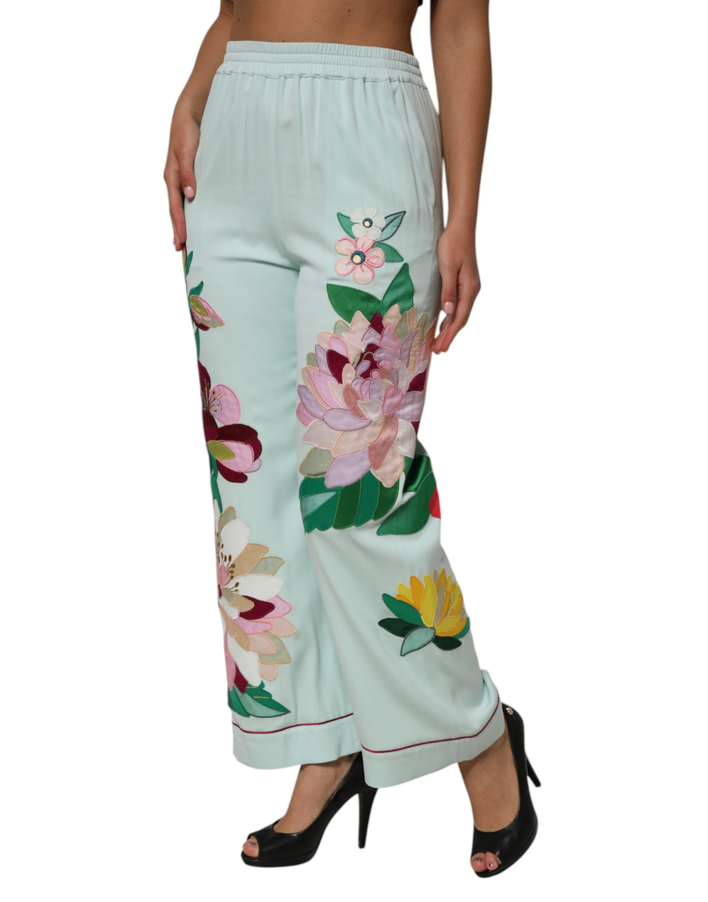Dolce & Gabbana Green Floral Garterized Straight Pajama Pants