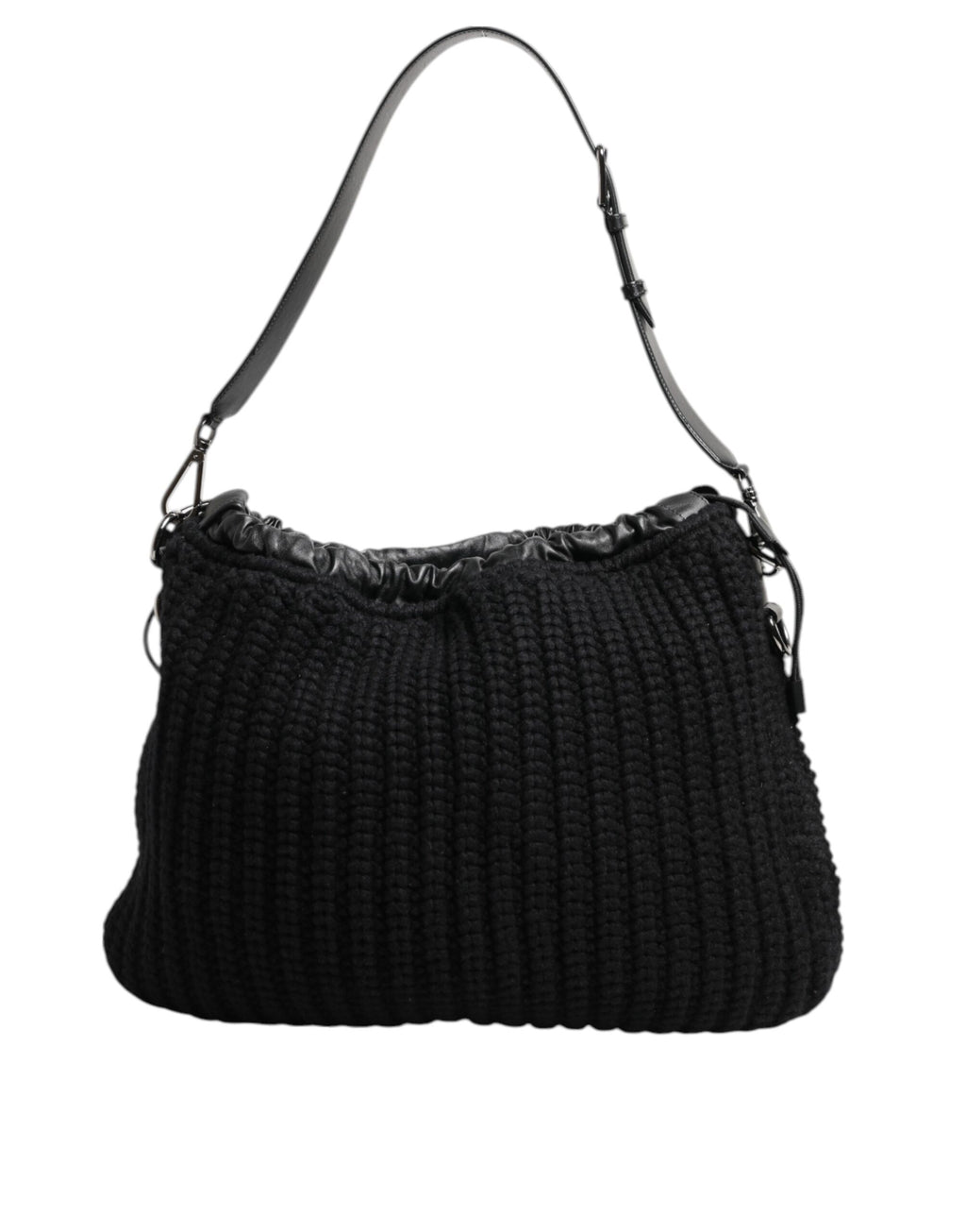Dolce & Gabbana Black Cashmere Knitted Leather Shoulder Women Borse Bag