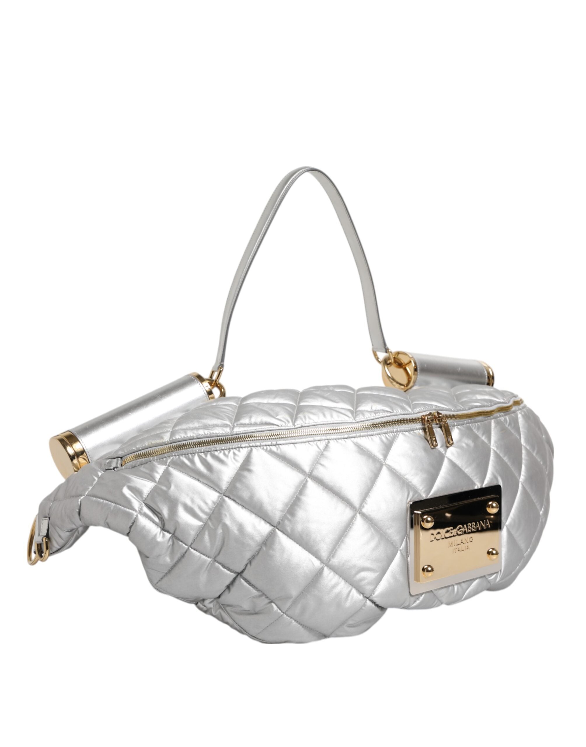 Dolce & Gabbana Silver Quilted Filled Crossbody Shoulder Bag SICILY Bag
