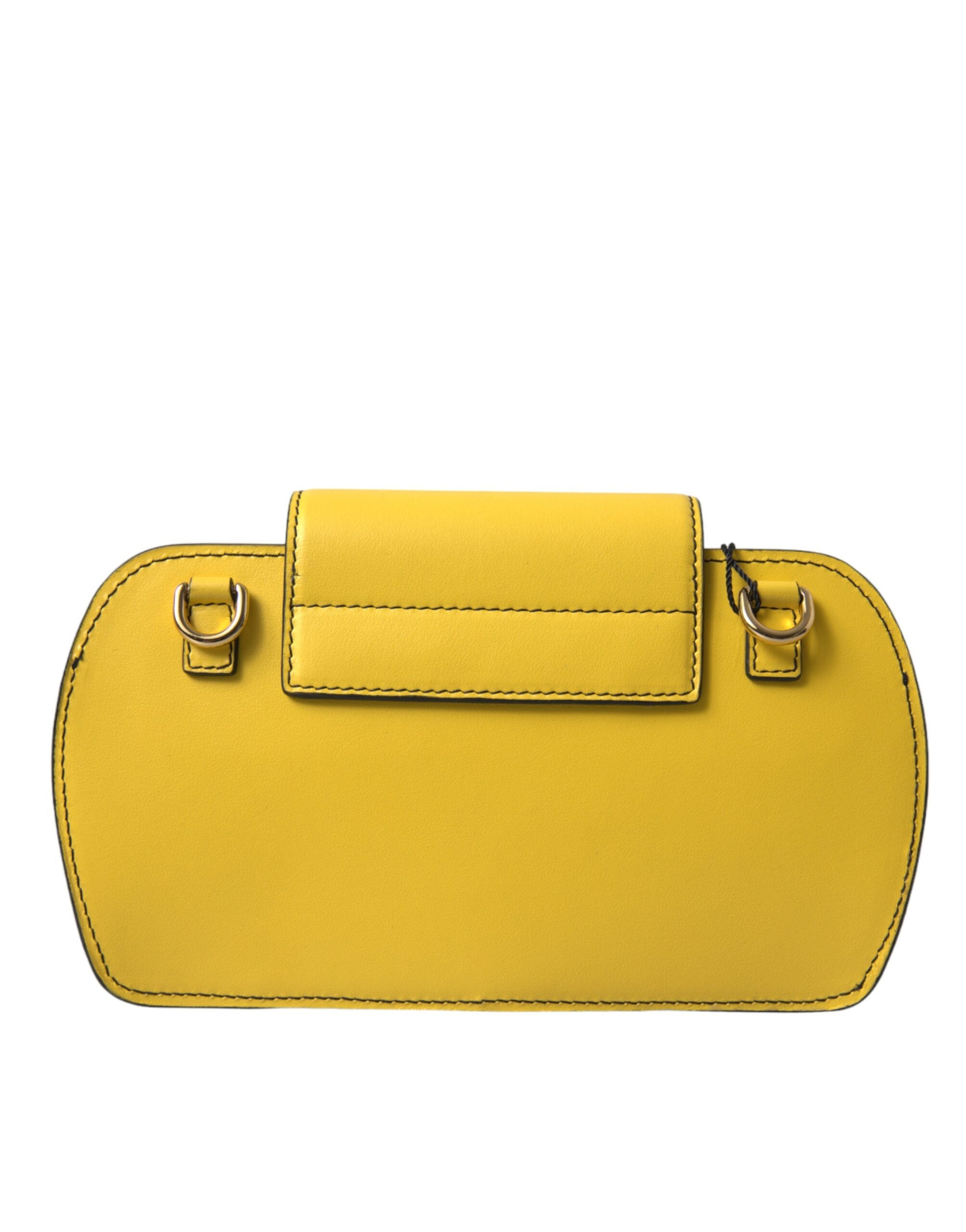Dolce & Gabbana Yellow Smooth Leather DG Logo Clutch Crossbody Case Bag