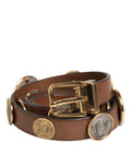 Dolce & Gabbana Brown Leather Gold Silver Coin Buckle Belt